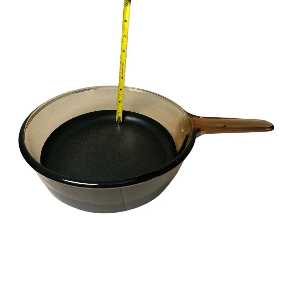 Vision Corning France Amber Glass Non-Stick Frying Pan Skillet w Lid 10